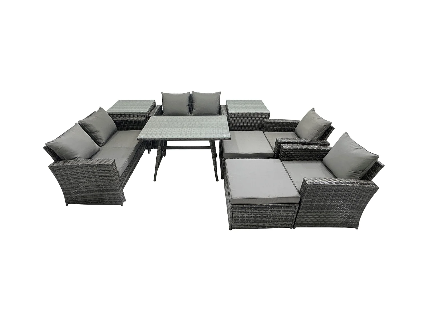 Gartenmöbelset 9 Stücke Polyrattan Garten Sofa im Freien mit 2 hohen Hockern 2 Beistelltischen Dunkelgrau Gemischt