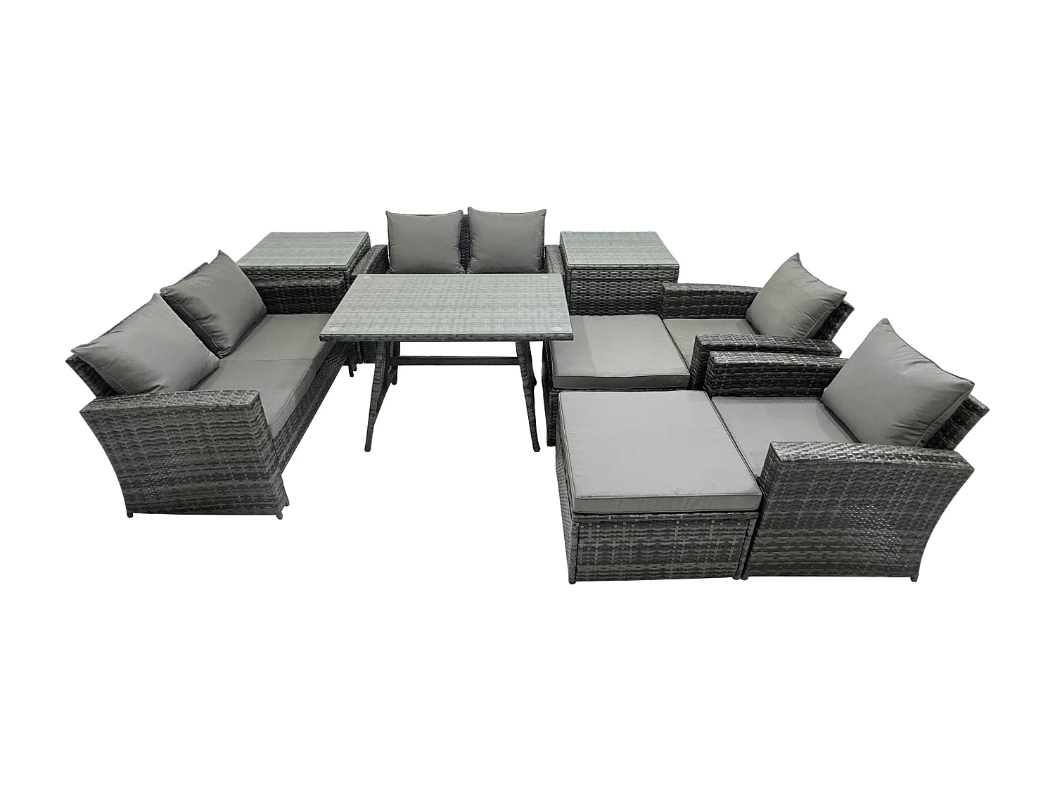 9 Pièces Ensemble de canapé en rotin extérieur avec 2 Grand tabourets 2 Tables d'appoint Gris foncé mixte