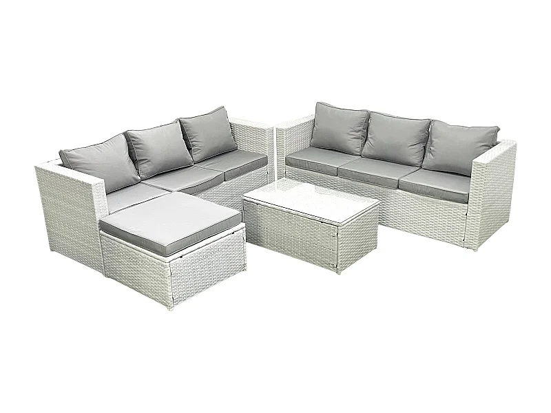 Ensemble de meubles d'extérieur en rotin 7 places avec Grand tabouret Gris clair mixte