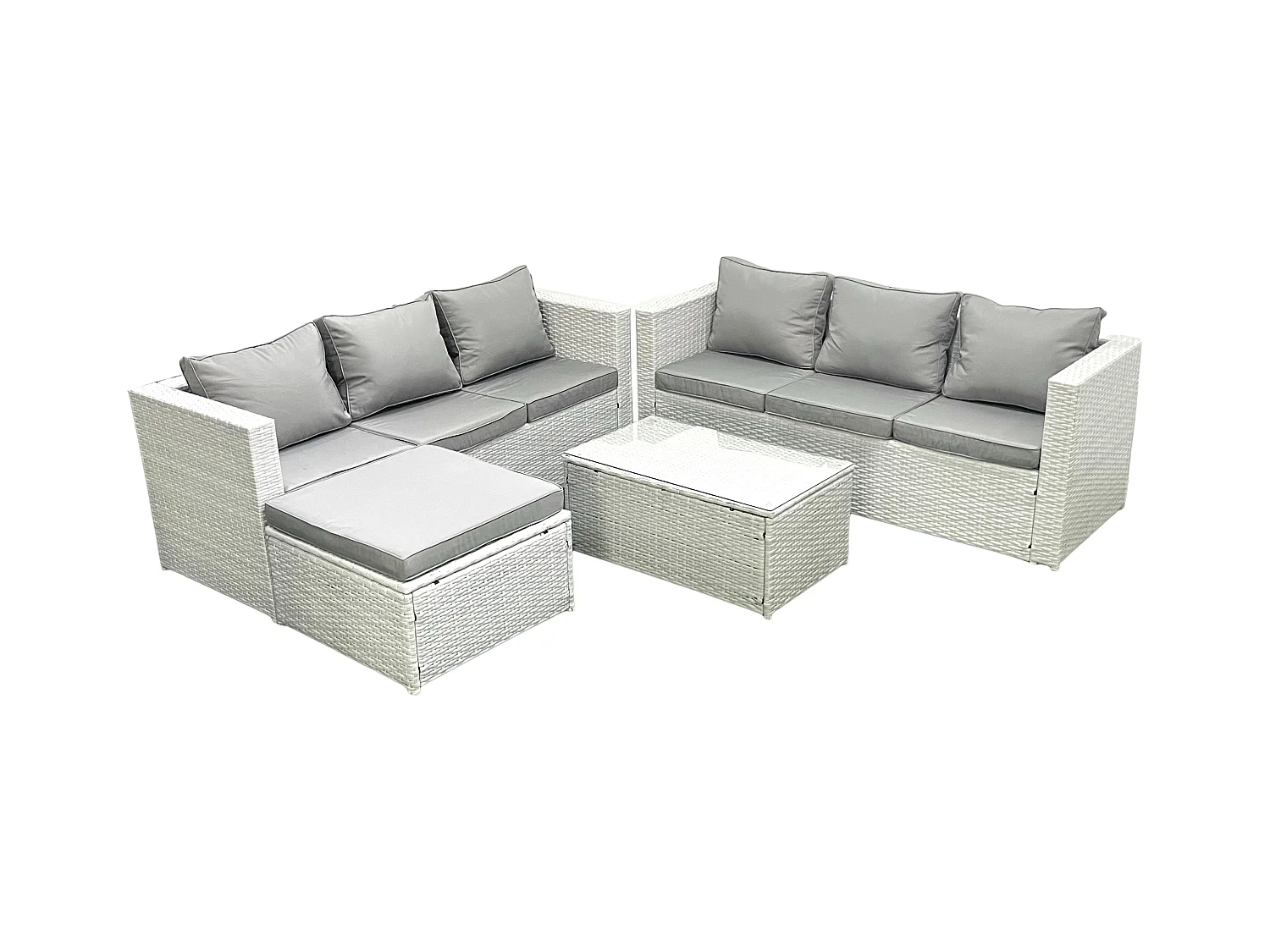 Ensemble de meubles d'extérieur en rotin 7 places avec Grand tabouret Gris clair mixte