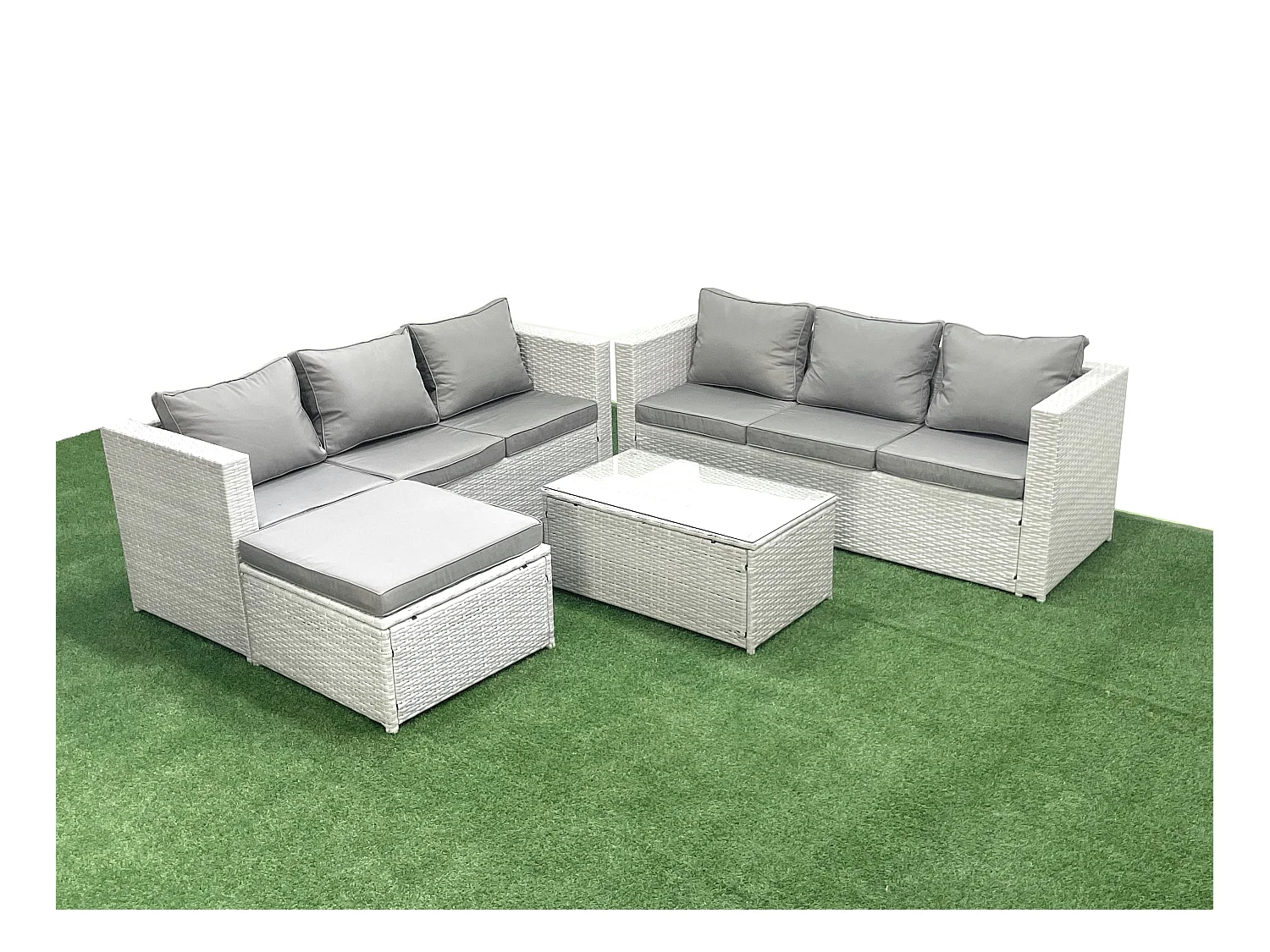 Ensemble de meubles d'extérieur en rotin 7 places avec Grand tabouret Gris clair mixte