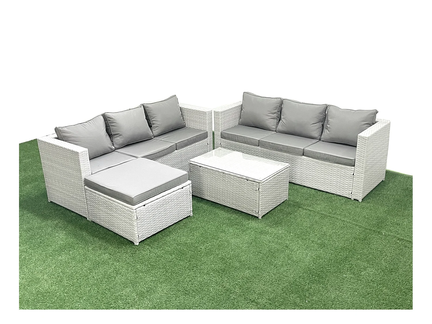 Ensemble de meubles d'extérieur en rotin 7 places avec Grand tabouret Gris clair mixte