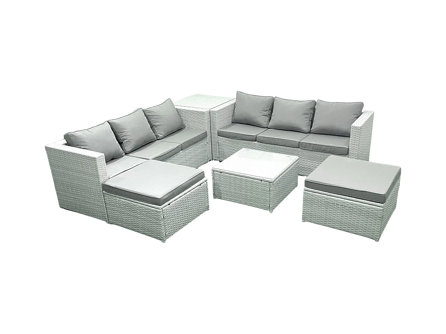 Gartenmöbel im Freien Polyrattan 8-Sitzer Rattan Garten Sofa Set mit 2 hohen Hockern Beistelltisch Hellgrau gemischt