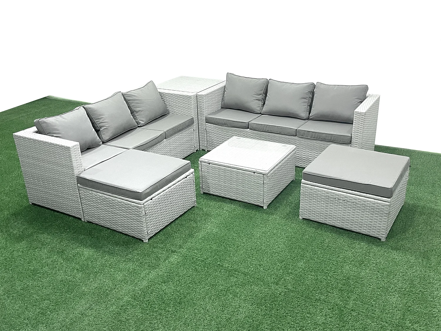 Ensemble de meubles de jardin en rotin 8 places Ensemble de canapés de jardin avec 2 Grand tabourets Table d'appoint Gris clair mixte