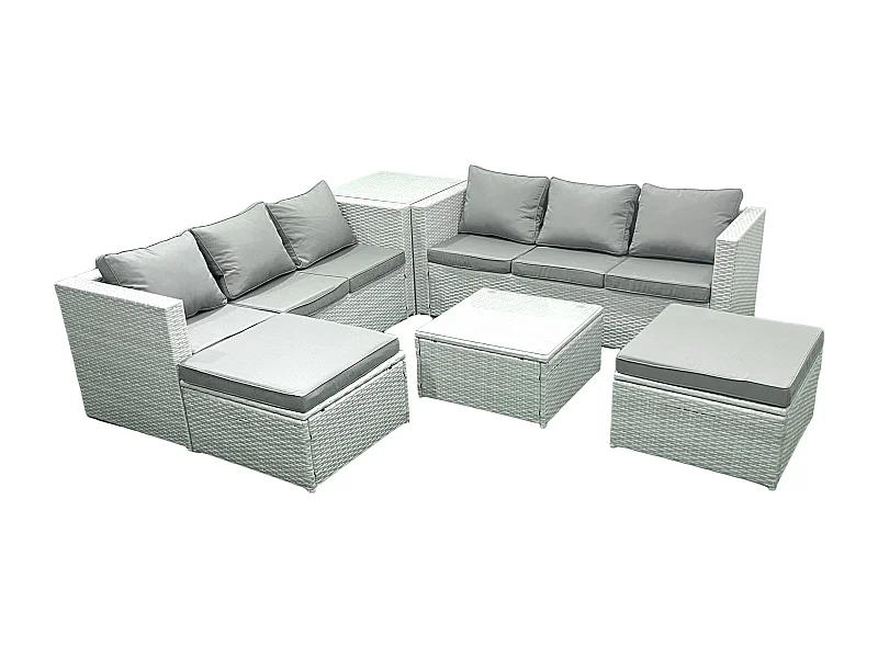 Gartenmöbel im Freien Polyrattan 8-Sitzer Rattan Garten Sofa Set mit 2 hohen Hockern Beistelltisch Hellgrau gemischt