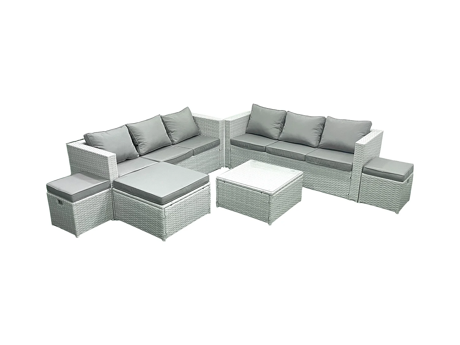 Ensemble de meubles de jardin en rotin 9 places Ensemble de canapés de jardin avec 3 Tabourets Gris clair mixte