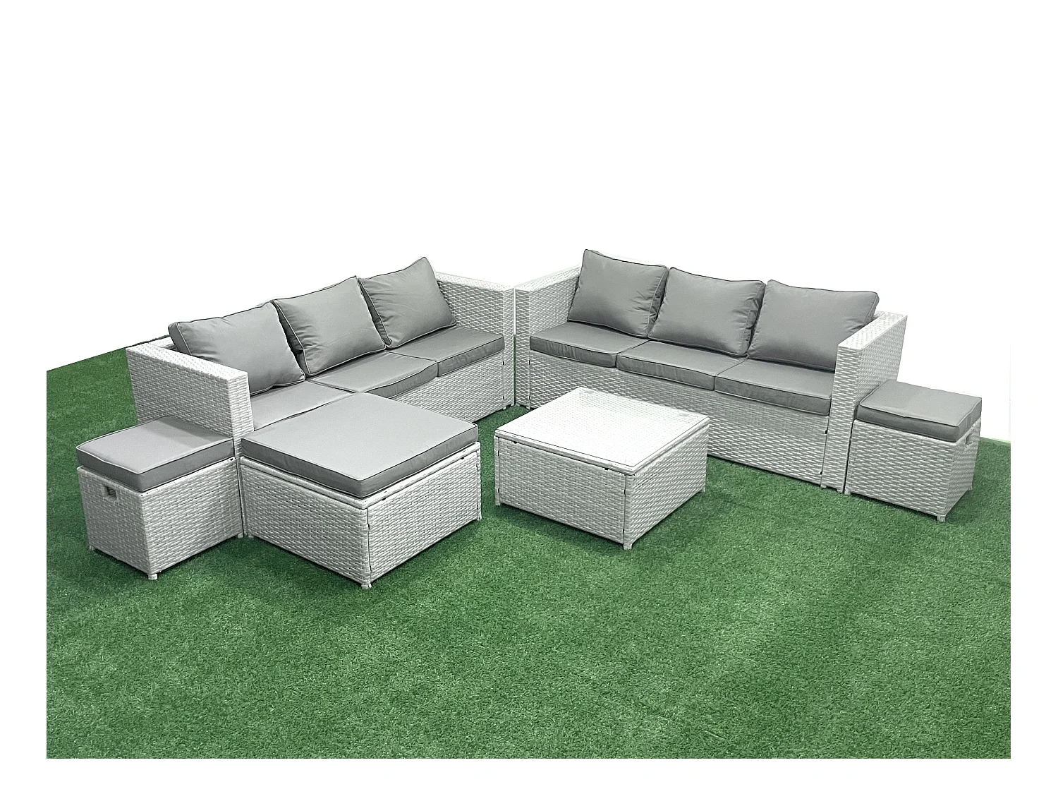 Ensemble de meubles de jardin en rotin 9 places Ensemble de canapés de jardin avec 3 Tabourets Gris clair mixte