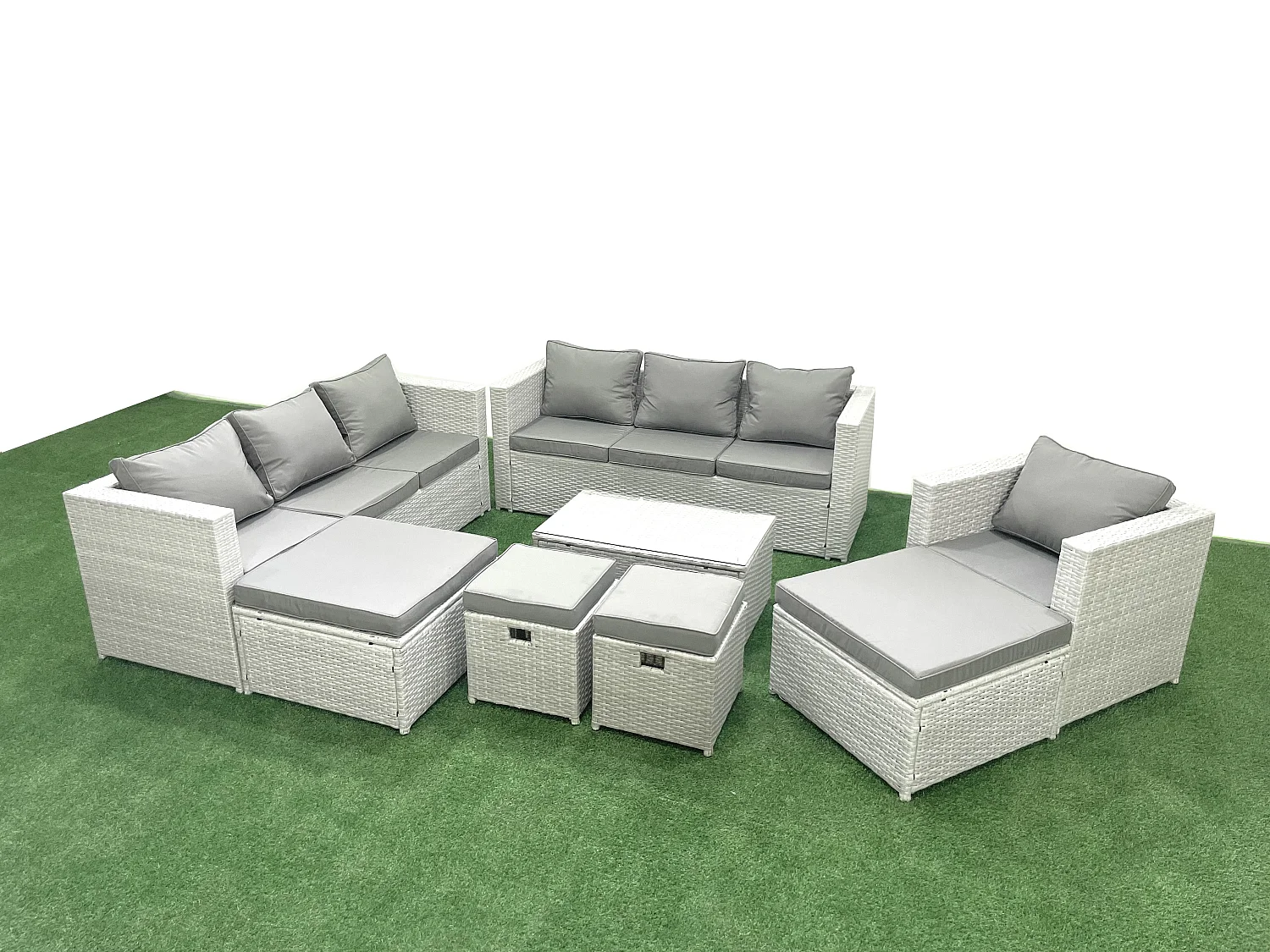 Salon de jardin 8 Pièces Canapé de jardin avec Fauteuil Table basse 4 Tabourets Gris clair mixte