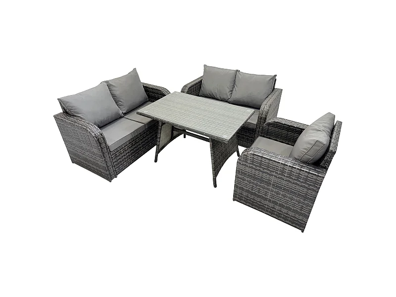 Polyrattan Gartenmöbel Set mit Esstisch Sesseln Love Sofa Dunkelgrau Gemischt