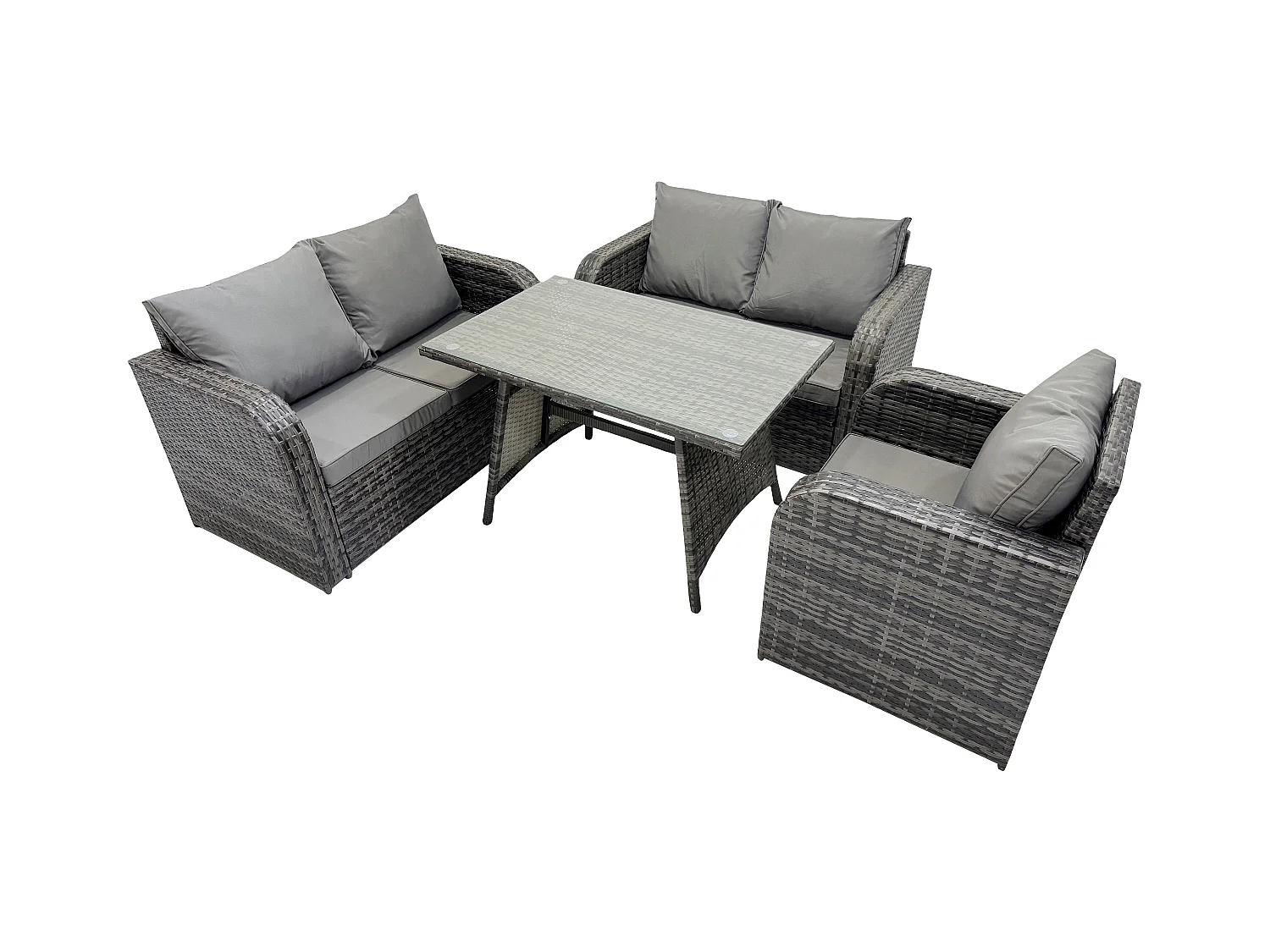 Polyrattan Gartenmöbel Set mit Esstisch Sesseln Love Sofa Dunkelgrau Gemischt