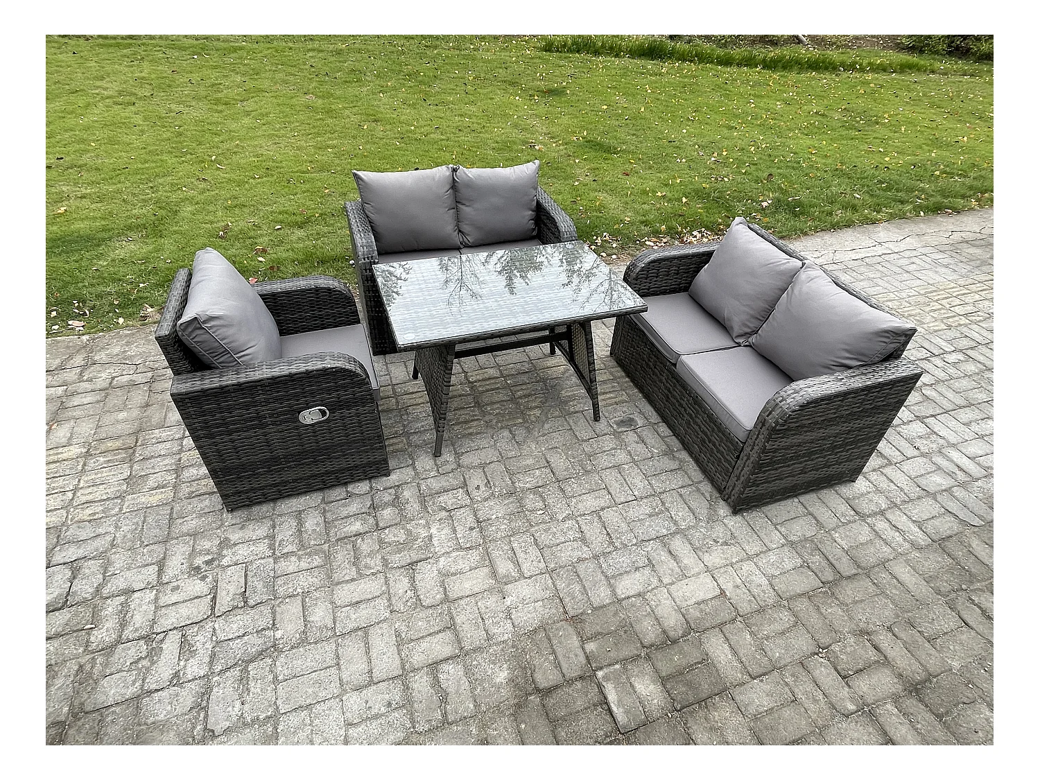 Polyrattan Gartenmöbel Set mit Esstisch Sesseln Love Sofa Dunkelgrau Gemischt