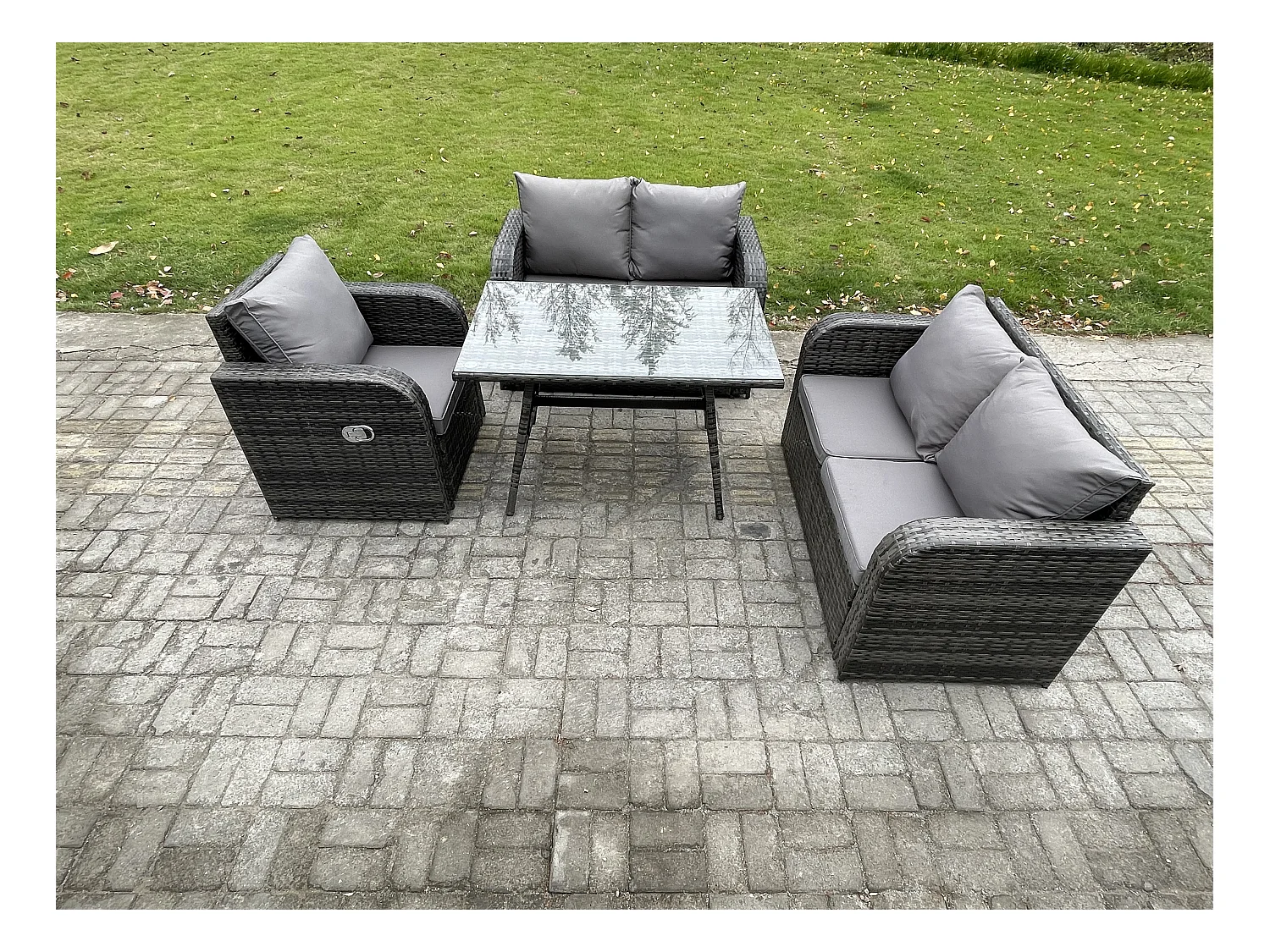 Polyrattan Gartenmöbel Set mit Esstisch Sesseln Love Sofa Dunkelgrau Gemischt
