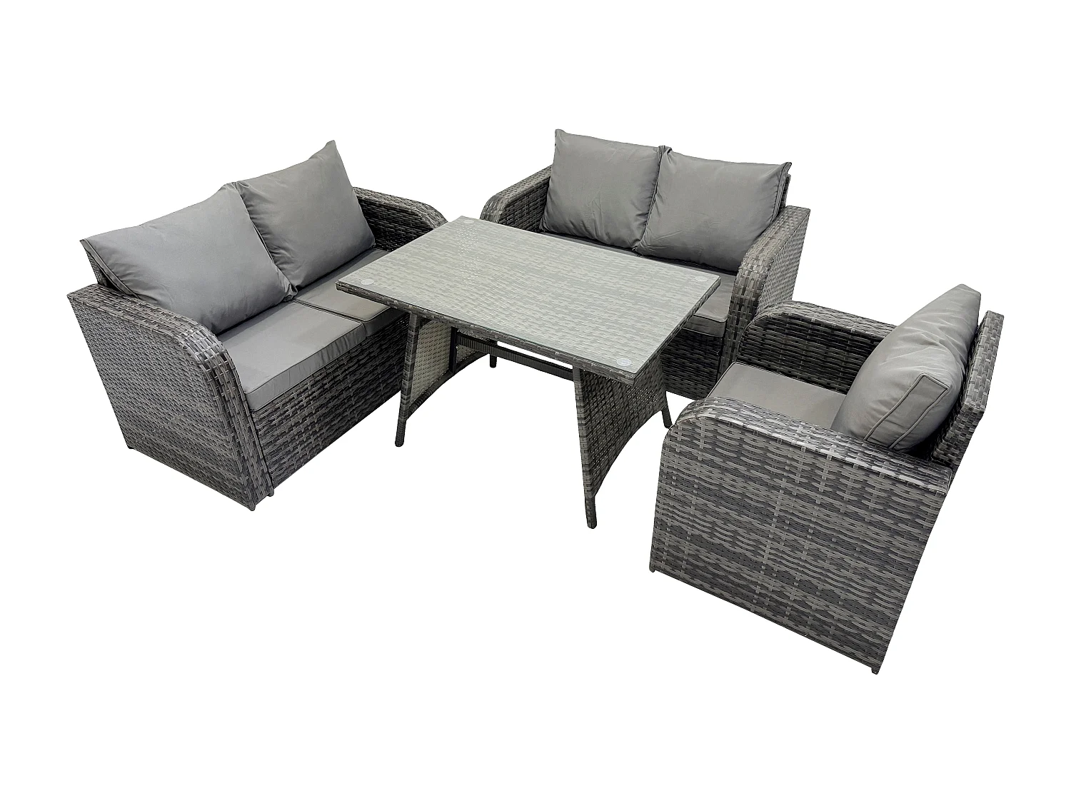 Polyrattan Gartenmöbel Set mit Esstisch Sesseln Love Sofa Dunkelgrau Gemischt
