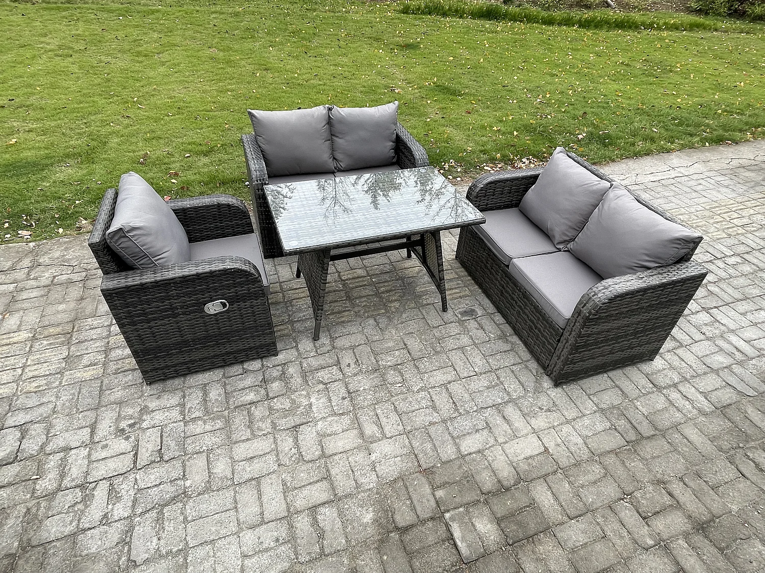 Polyrattan Gartenmöbel Set mit Esstisch Sesseln Love Sofa Dunkelgrau Gemischt