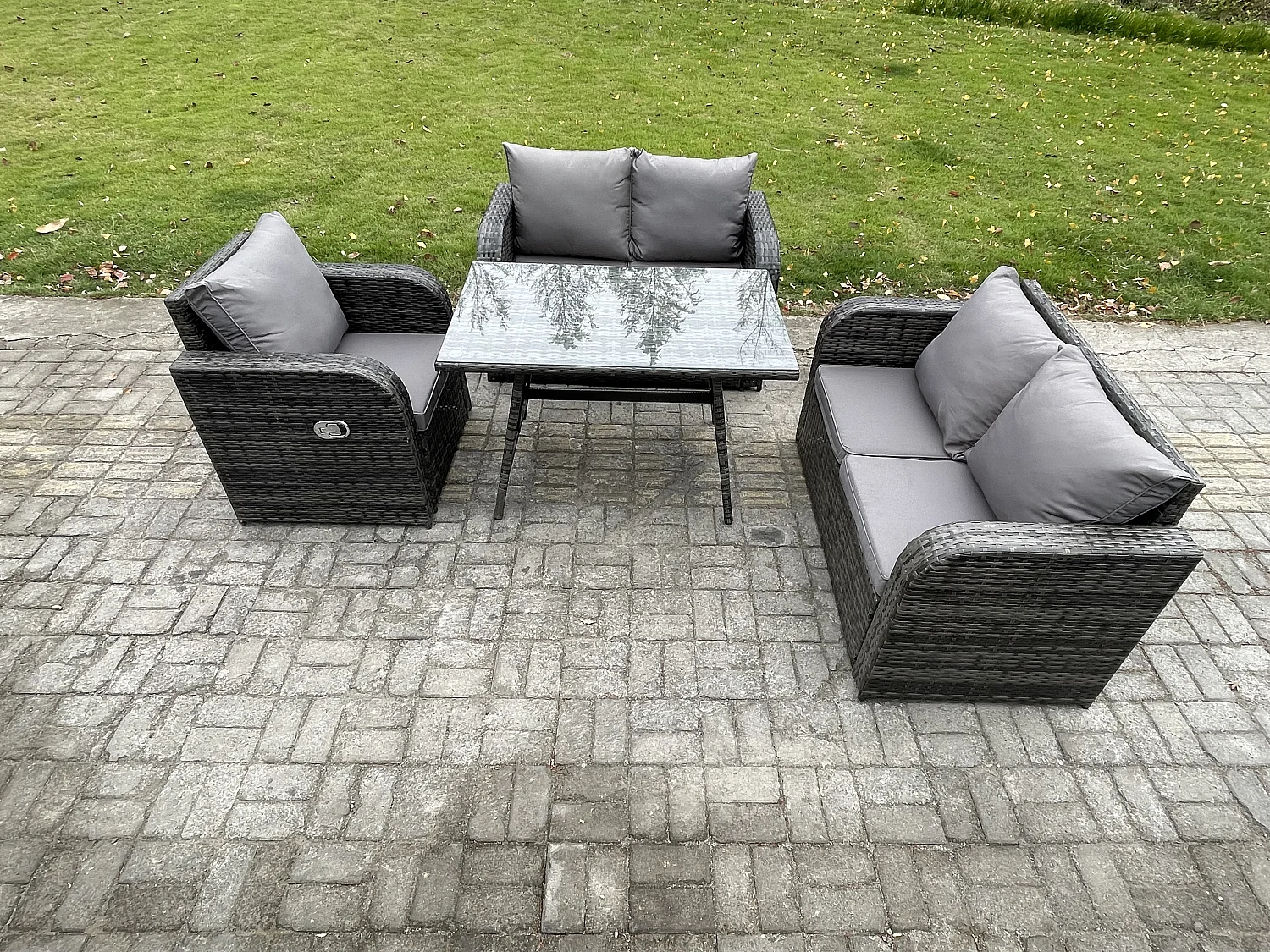 Polyrattan Gartenmöbel Set mit Esstisch Sesseln Love Sofa Dunkelgrau Gemischt
