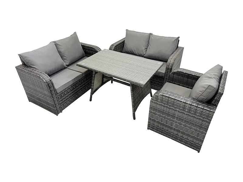 Polyrattan Gartenmöbel Set mit Esstisch Sesseln Love Sofa Dunkelgrau Gemischt