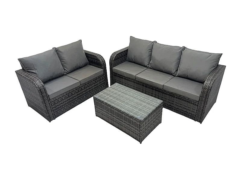 5-Sitzer Hoher Rücken Rattan Gartenmöbel Sets mit Rechteckiger Couchtisch 3-Sitzer Sofa Love Sofa