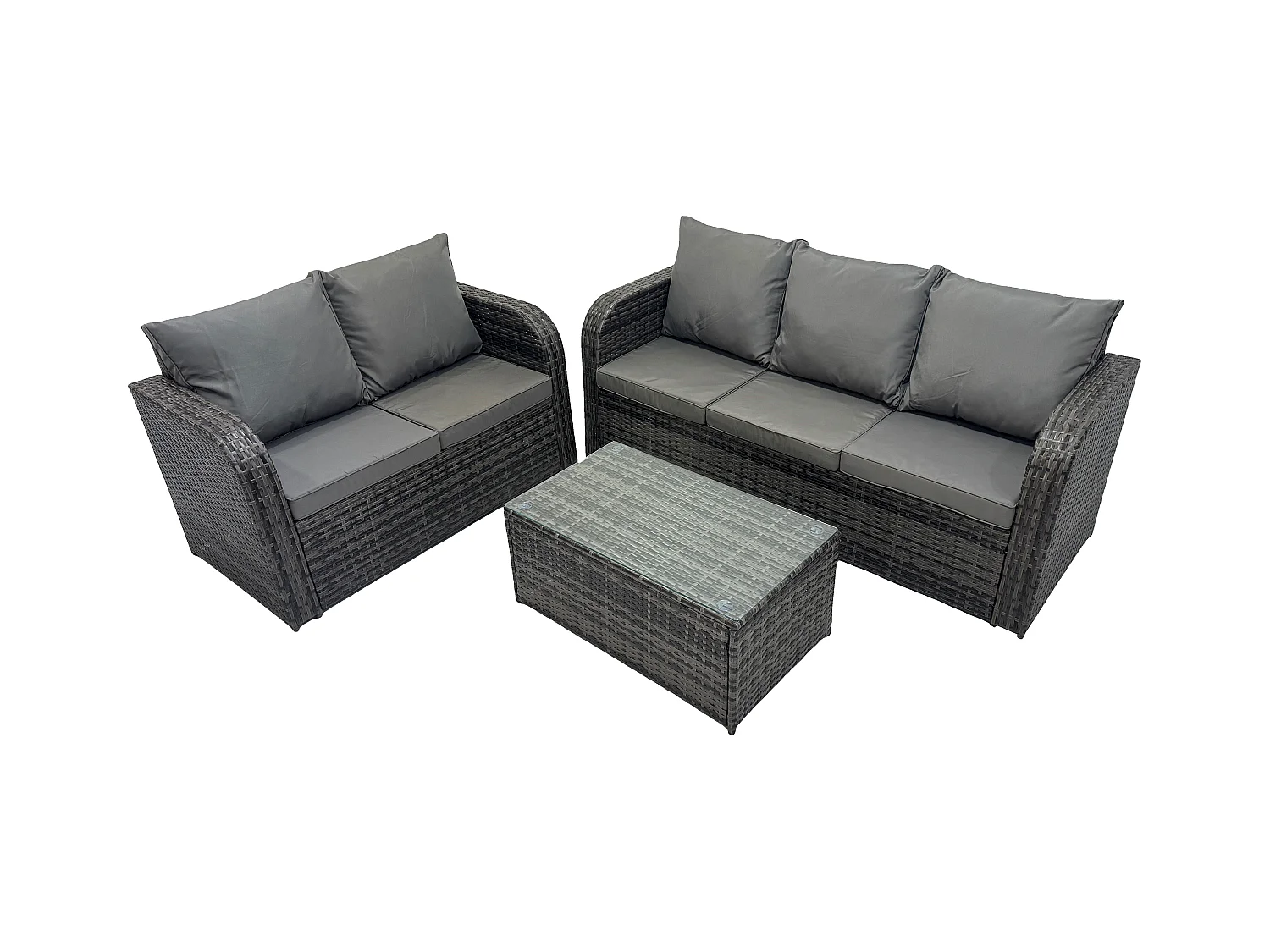 5-Sitzer Hoher Rücken Rattan Gartenmöbel Sets mit Rechteckiger Couchtisch 3-Sitzer Sofa Love Sofa