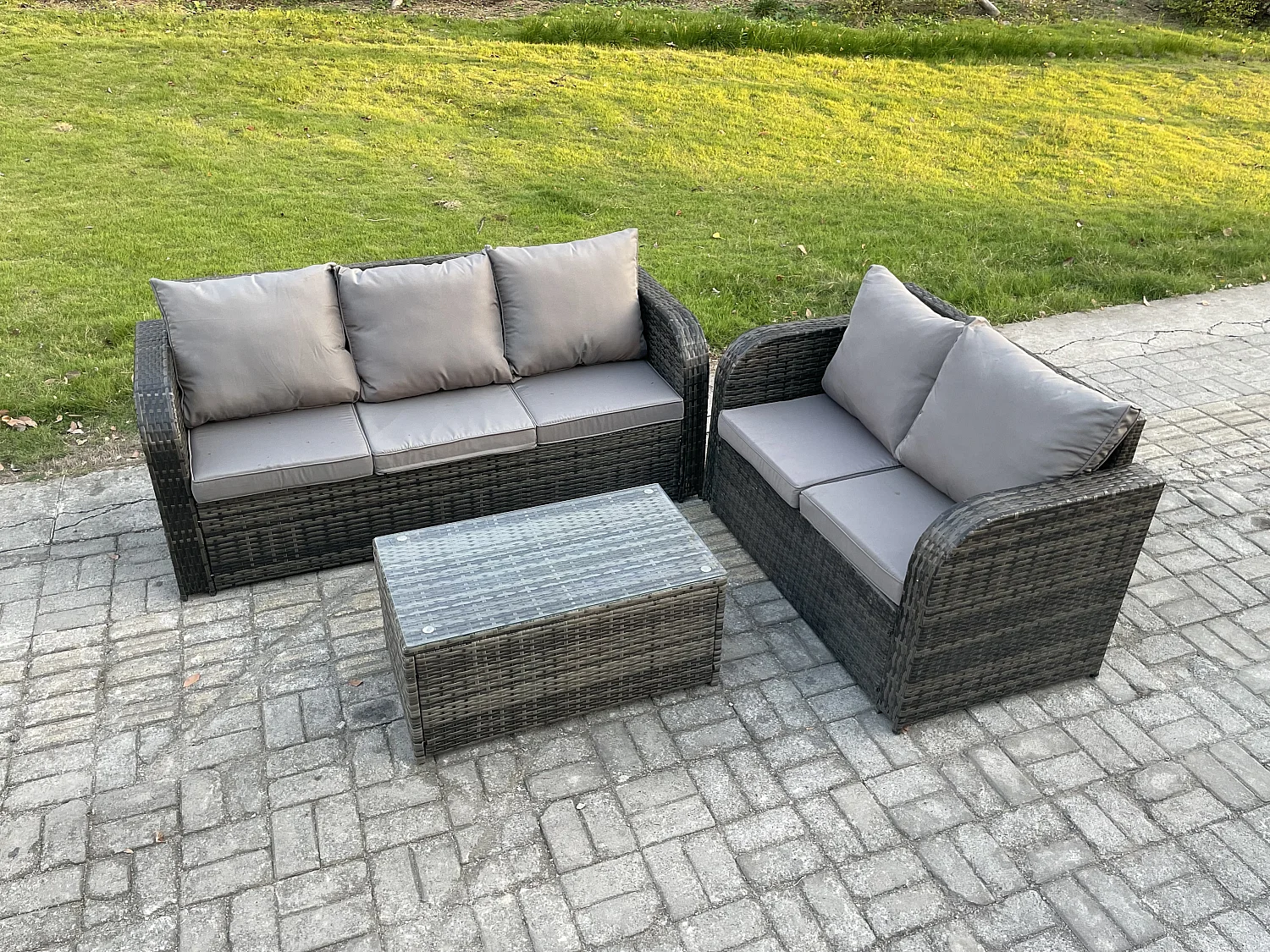 5 places Ensemble de Meubles de Jardin avec Table basse rectangulaire Canapé 3 places Canapé d'amour