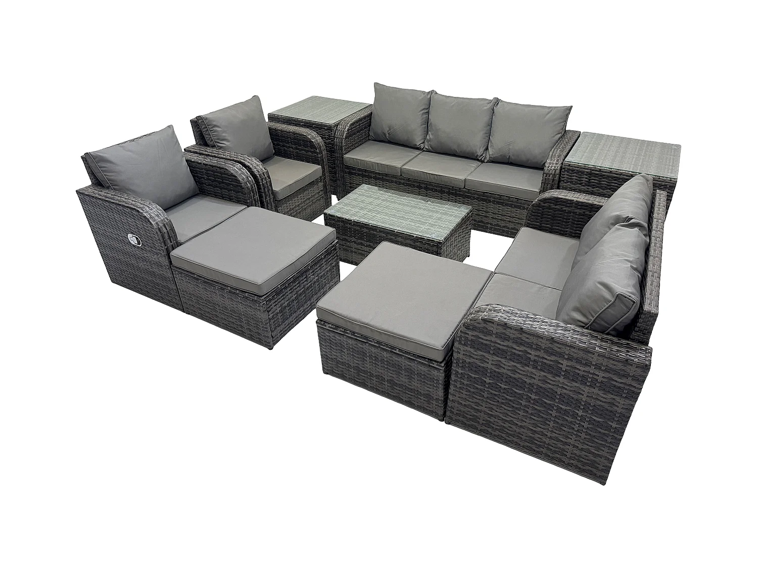 Ensembles de meubles de jardin 9 places Ensemble de canapés en rotin avec Table basse rectangulaire Chaise inclinable Canapé d'amour 2 Tables d'appoint 3 Tabourets