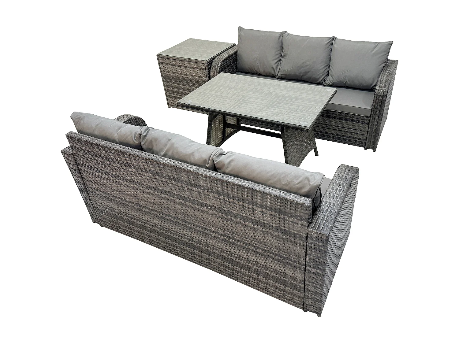 Gartenmöbel Sofa Set Rechteckiger Esstisch 6-Sitzer Rattansofa-Set Dunkelgrau Gemischt