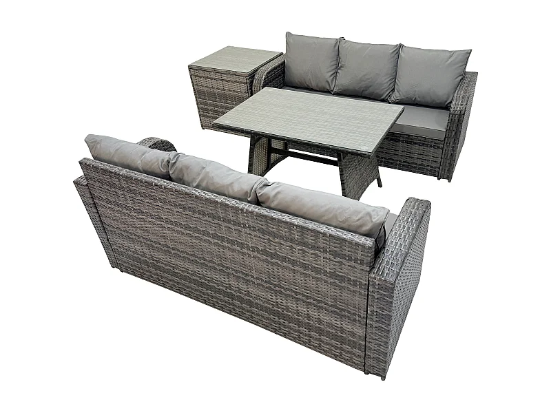 Gartenmöbel Sofa Set Rechteckiger Esstisch 6-Sitzer Rattansofa-Set Dunkelgrau Gemischt