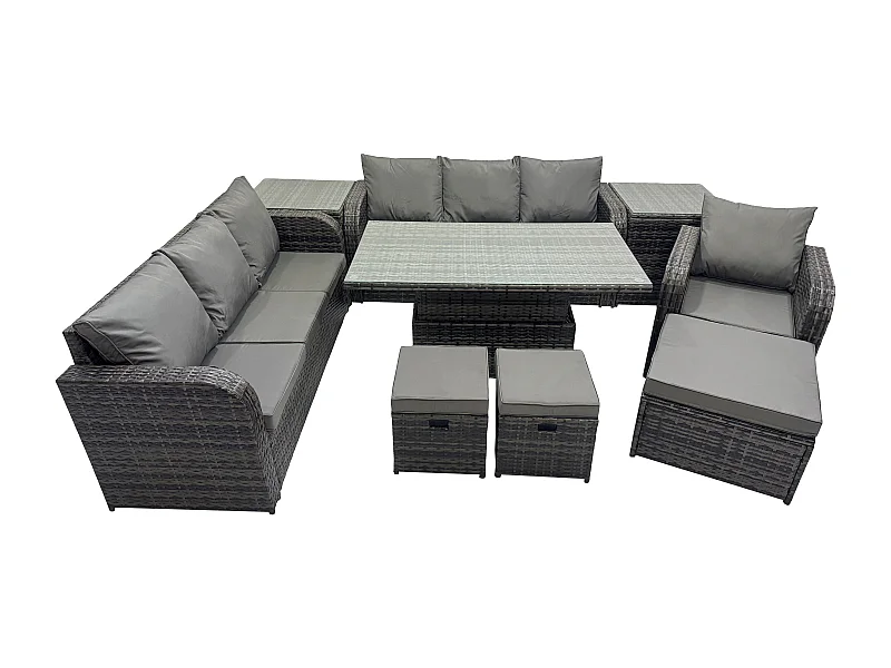 Polyrattan Gartenmöbel-Sets höhenverstellbarer Tisch Sofa Set mit 2 Beistelltischen Liegestühle 3 Hockern