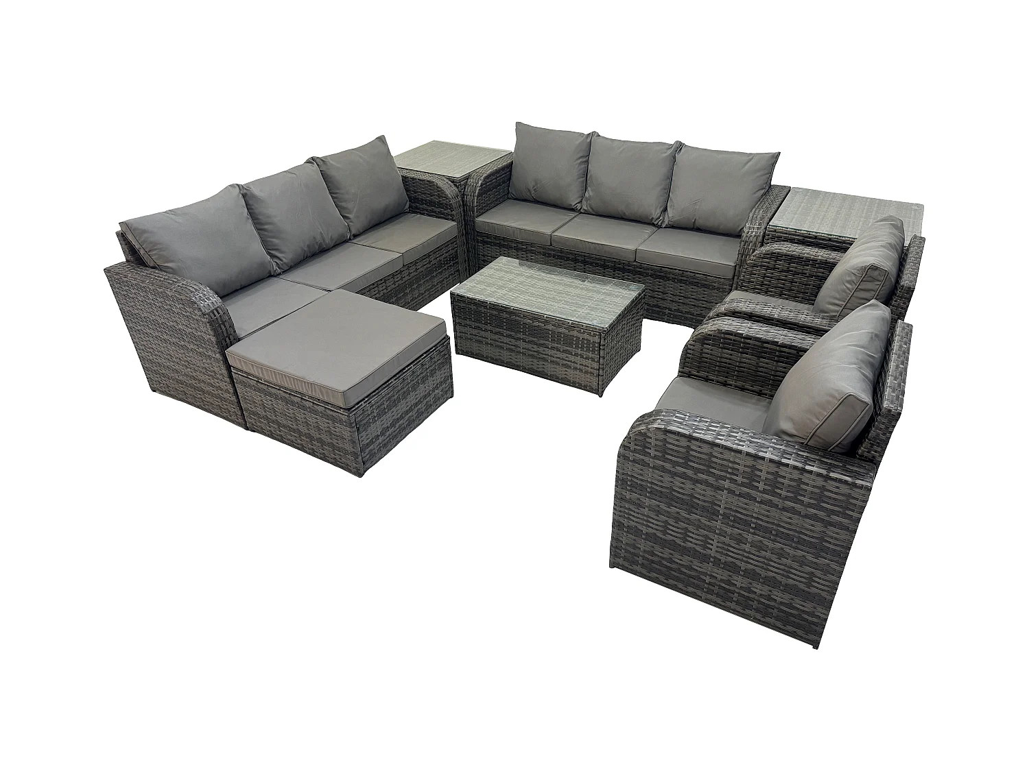 Ensemble de canapés en rotin avec Canapé 3 places Chaise inclinable 2 Tables d'appoint Grand tabouret Gris foncé mixte