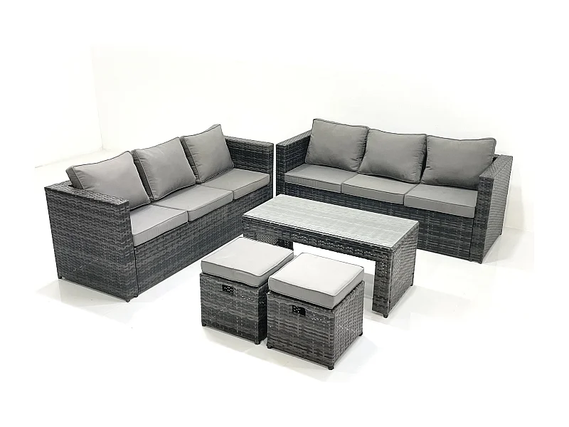 Salon de Jardin Extérieur avec Table basse carrée 2 Petits tabourets Gris foncé mixte