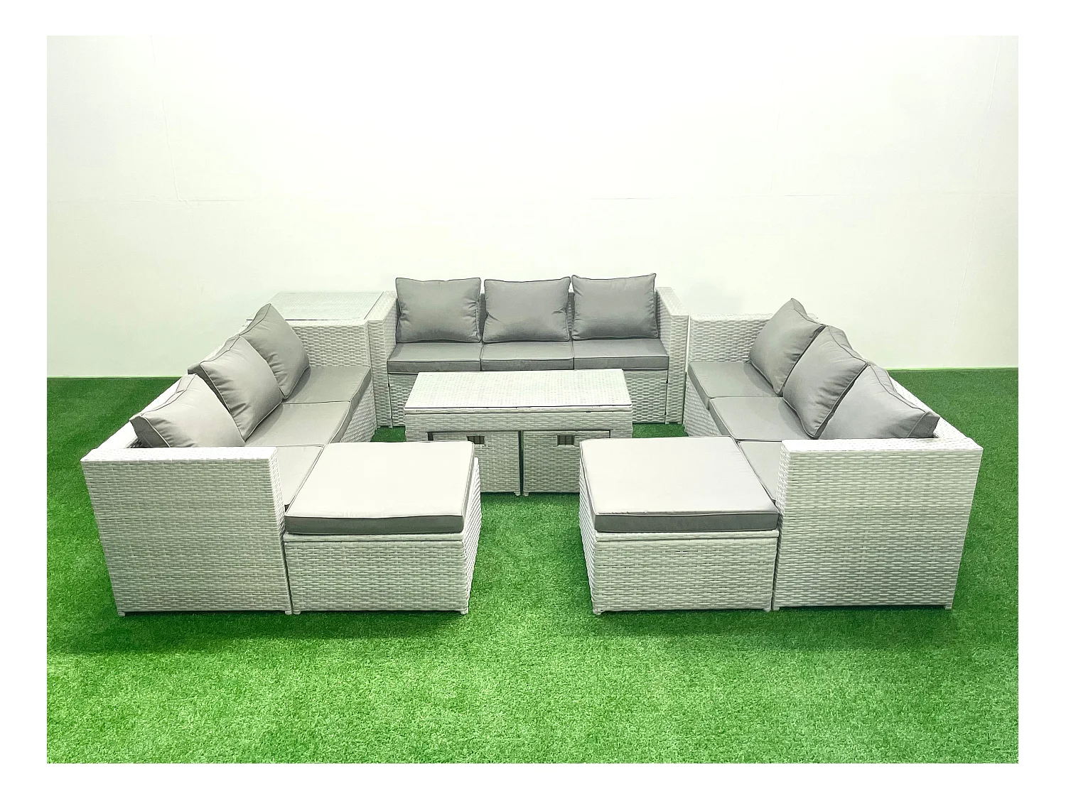 Salon de Jardin Ensemble avec Coussins gris 14 places avec Table basse et Table d'appoint