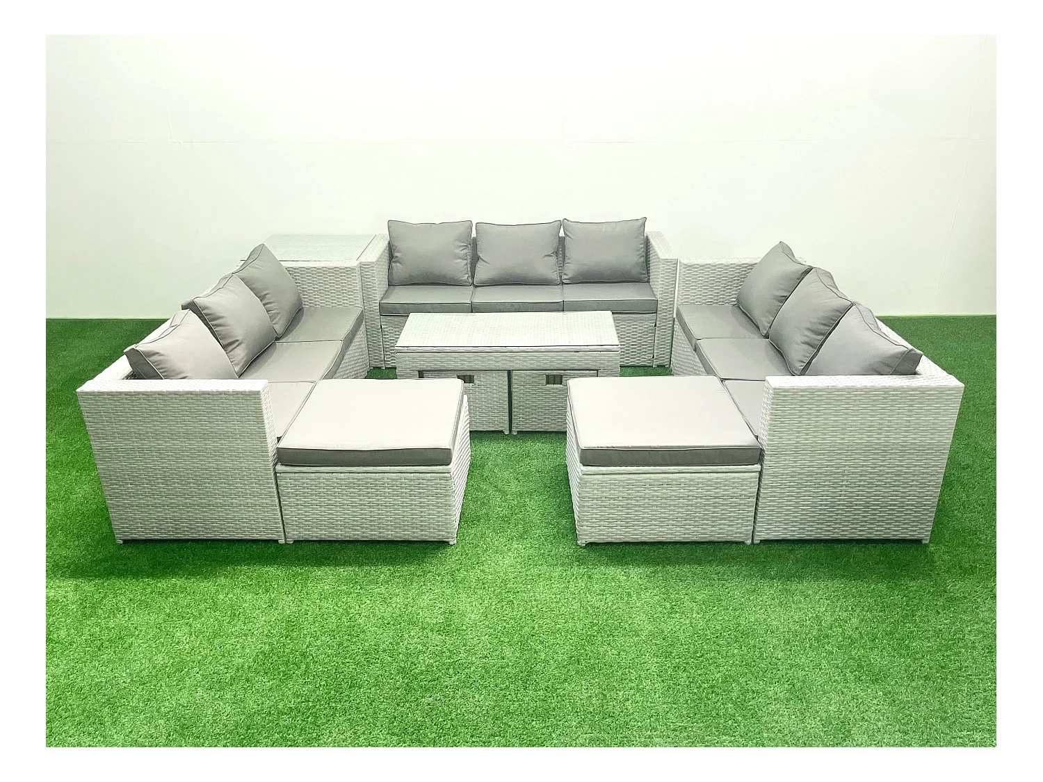 Salon de Jardin Ensemble avec Coussins gris 14 places avec Table basse et Table d'appoint