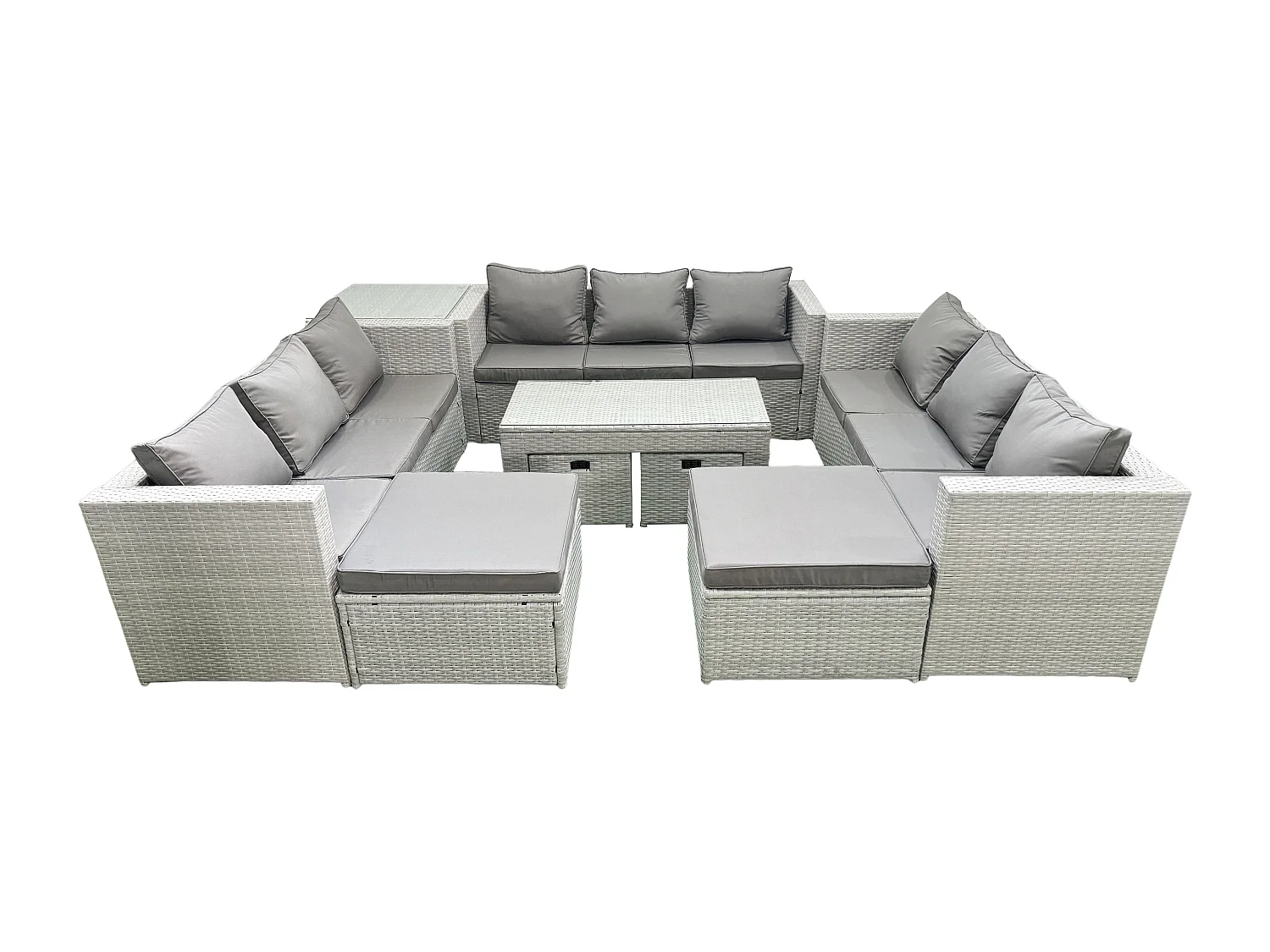 Salon de Jardin Ensemble avec Coussins gris 14 places avec Table basse et Table d'appoint