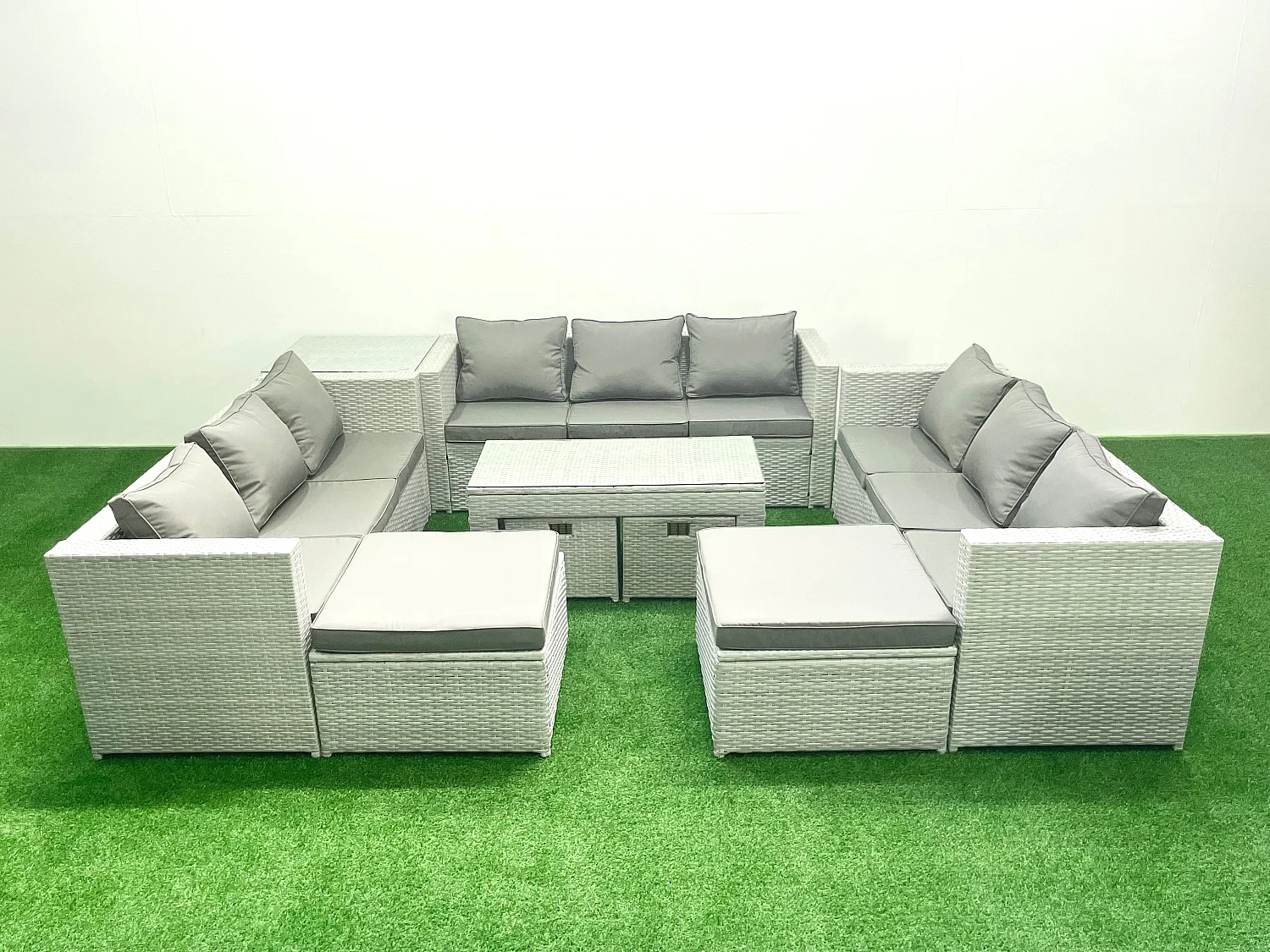 Salon de Jardin Ensemble avec Coussins gris 14 places avec Table basse et Table d'appoint