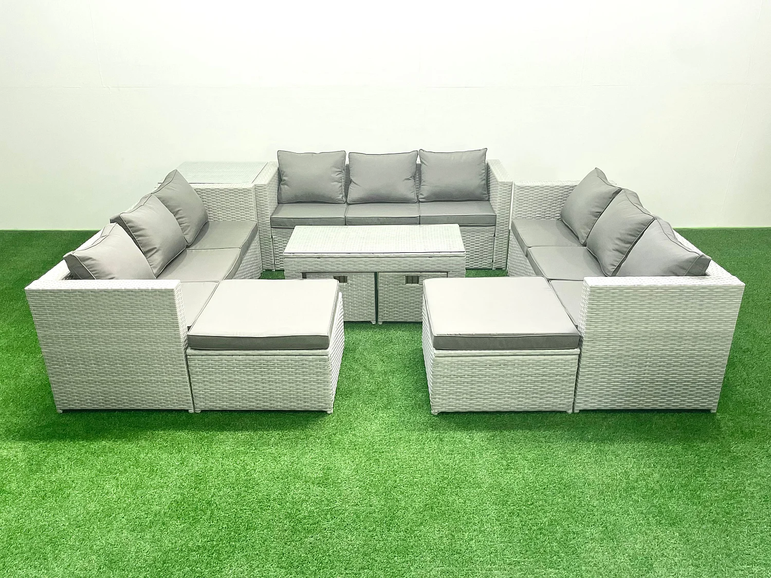 Salon de Jardin Ensemble avec Coussins gris 14 places avec Table basse et Table d'appoint