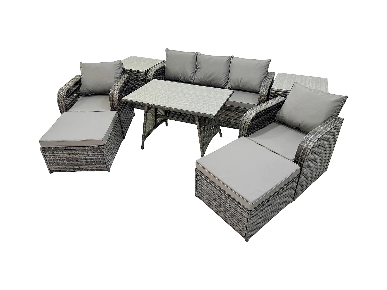 Gartenmöbel-Sets 8 Stücke Polyrattan Möbel Sofa Sets mit Rechteckiger Esstisch 2 hohen Hockern 2 Beistelltischen