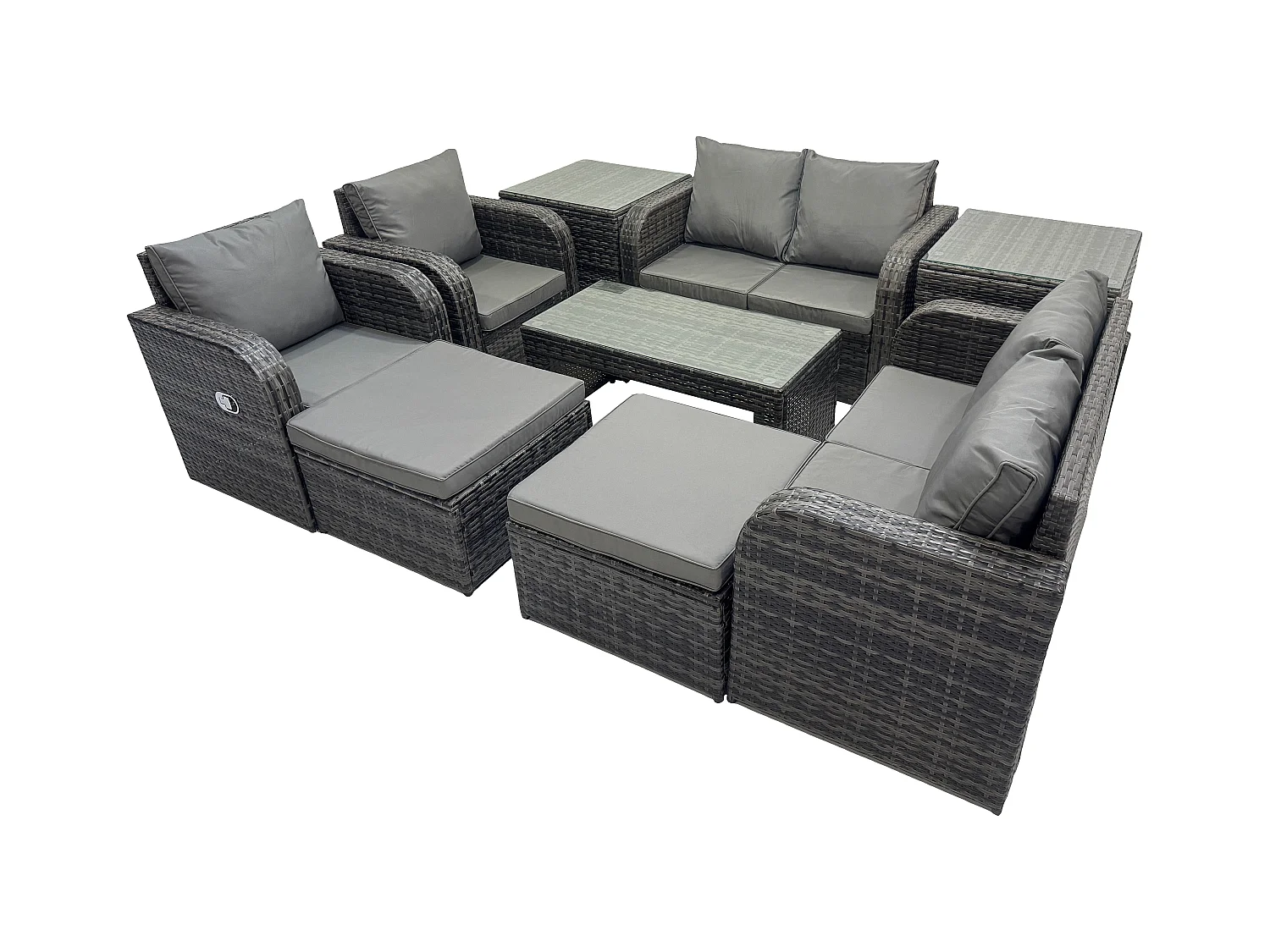 9 PCS Gartenmöbelset Rattan Garten Sofa im Freien Tisch Sessel mit Gehärteter Glastisch Dunkelgrau Gemischt