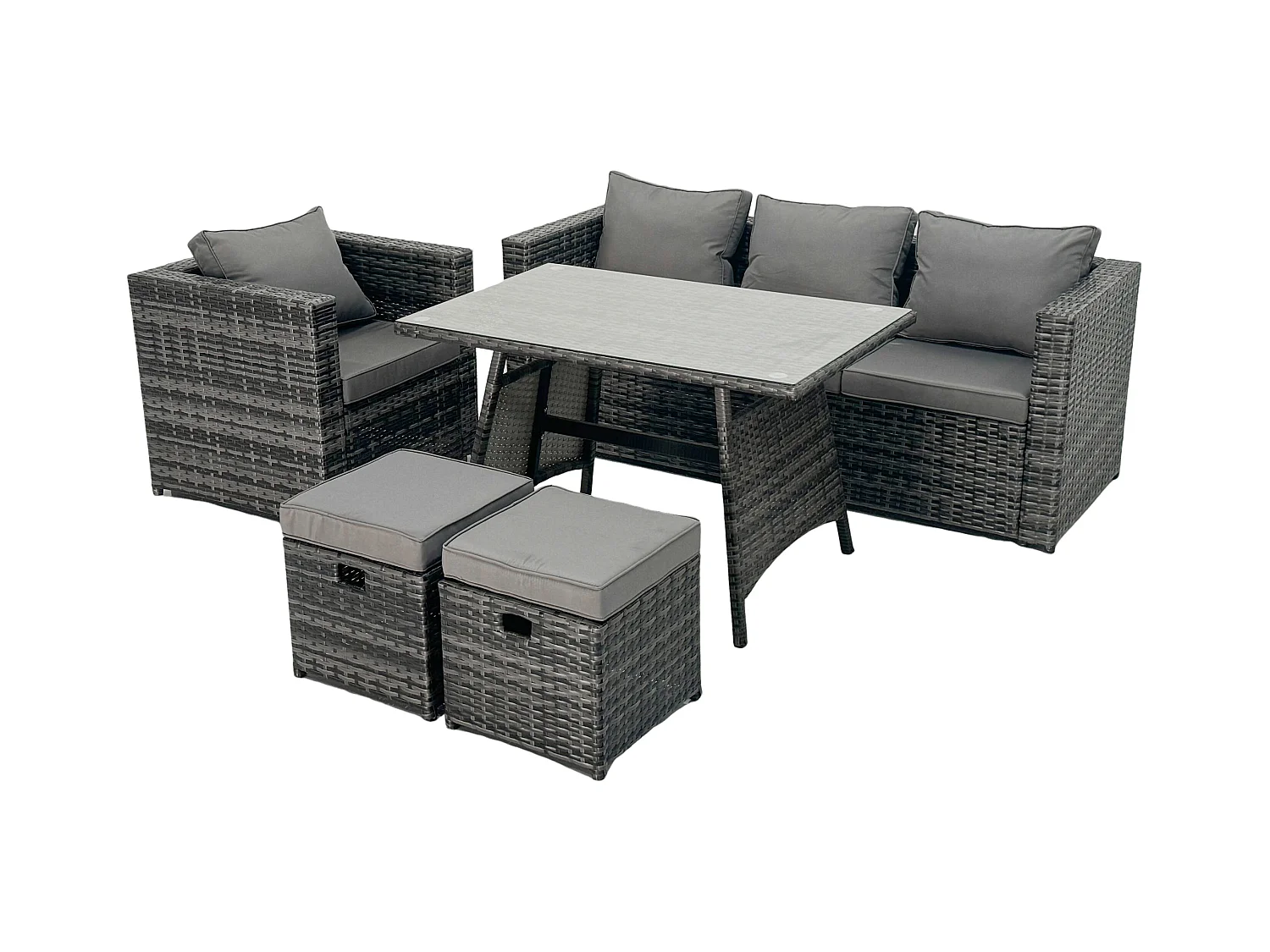 6-Sitzer Rattan Sofa Set Esstisch Sessel Hocker Gartenmöbel Outdoor