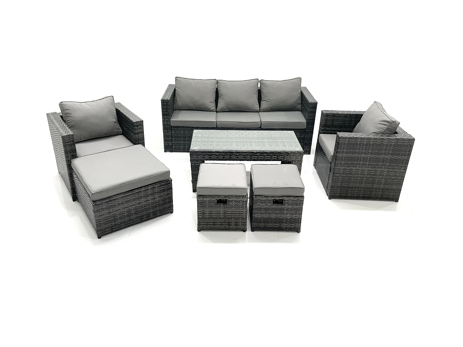 8-Sitzer Polyrattan Gartensofa Set Couchtisch 2 Sessel 3 Hockern Dunkelgrau Gemischt
