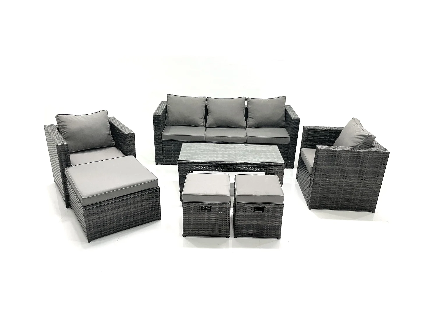 8-Sitzer Polyrattan Gartensofa Set Couchtisch 2 Sessel 3 Hockern Dunkelgrau Gemischt