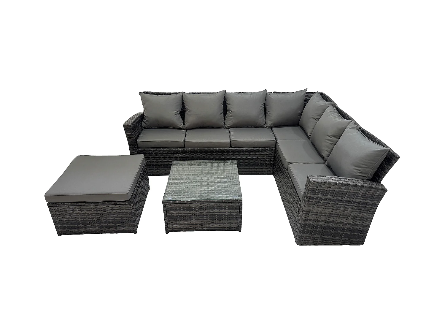 Salon de jardin avec Table basse carrée Grand tabouret 7 places Gris foncé mixte
