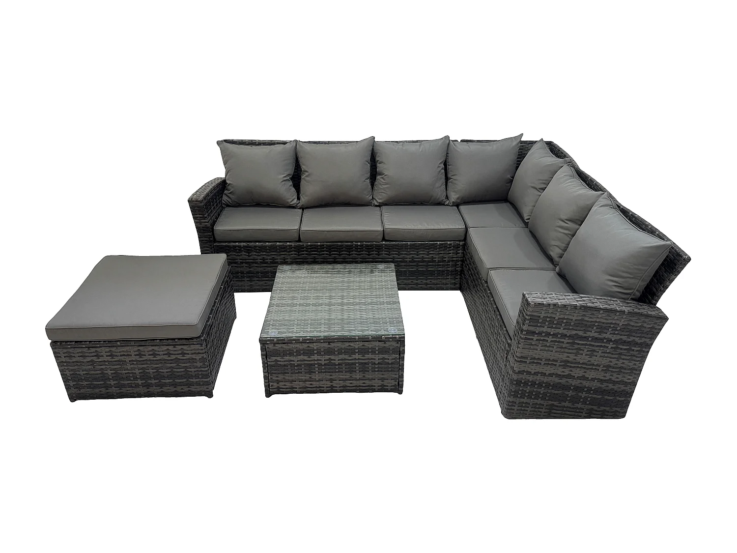 Salon de jardin avec Table basse carrée Grand tabouret 7 places Gris foncé mixte