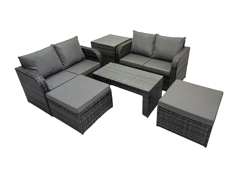 Ensemble de Meubles de Jardin avec Table basse rectangulaire Chaise inclinable Canapé d'amour 2 Grand tabourets Table d'appoint