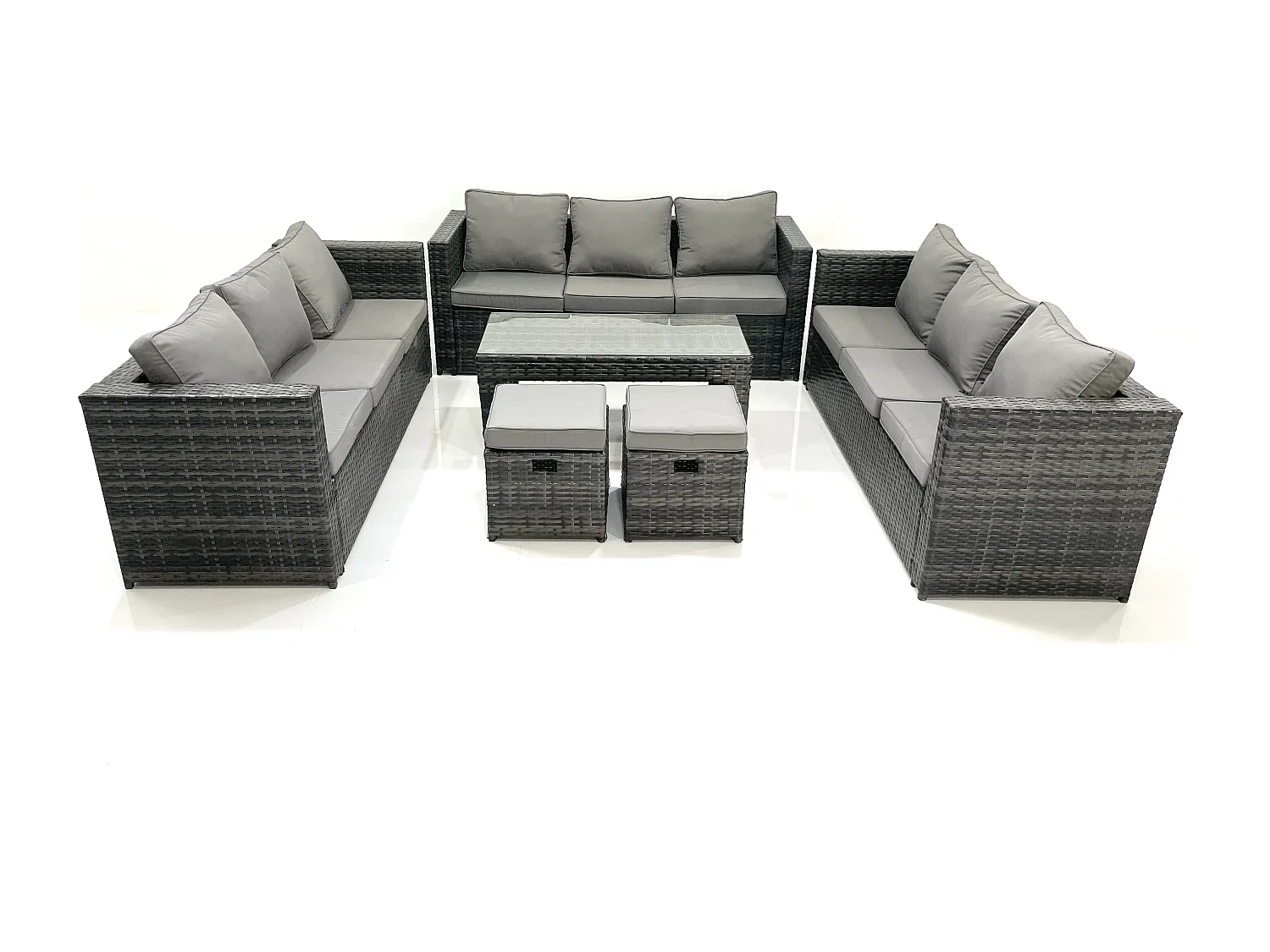 Gartenmöbel-Set 11-Sitzer Polyrattan Sofa Set mit Couchtisch 2 kleine Fußhockern Dunkelgrau Gemischt