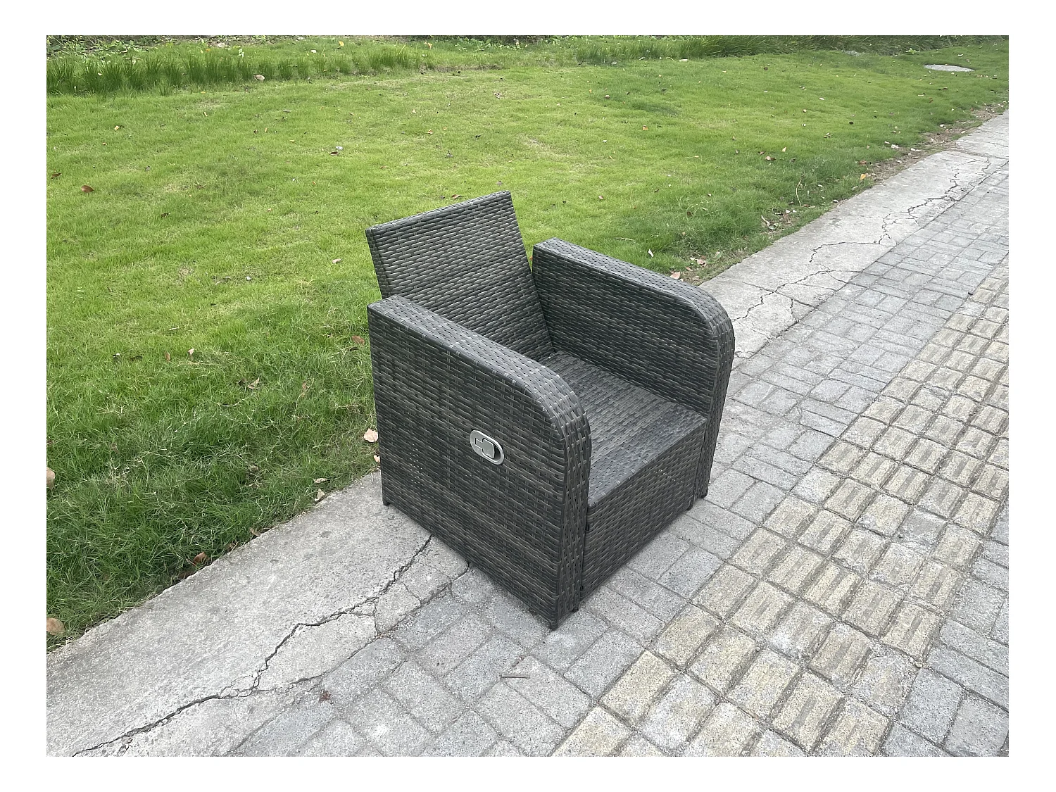 Rattan Gartenmöbel Sofa Set Tisch & Stühle Set mit 3-Sitzer Sofa Liegestühle 2 Großer Hockern Dunkelgrau Gemischt