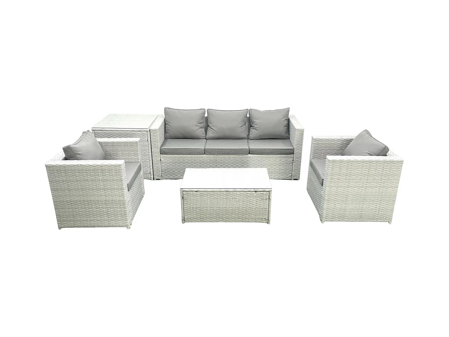 Polyrattan Gartenmöbel Set mit 3-Sitzer Sofa 2 Sesseln Rechteckiger Couchtisch Beistelltisch Hellgrau gemischt 5-Sitzer