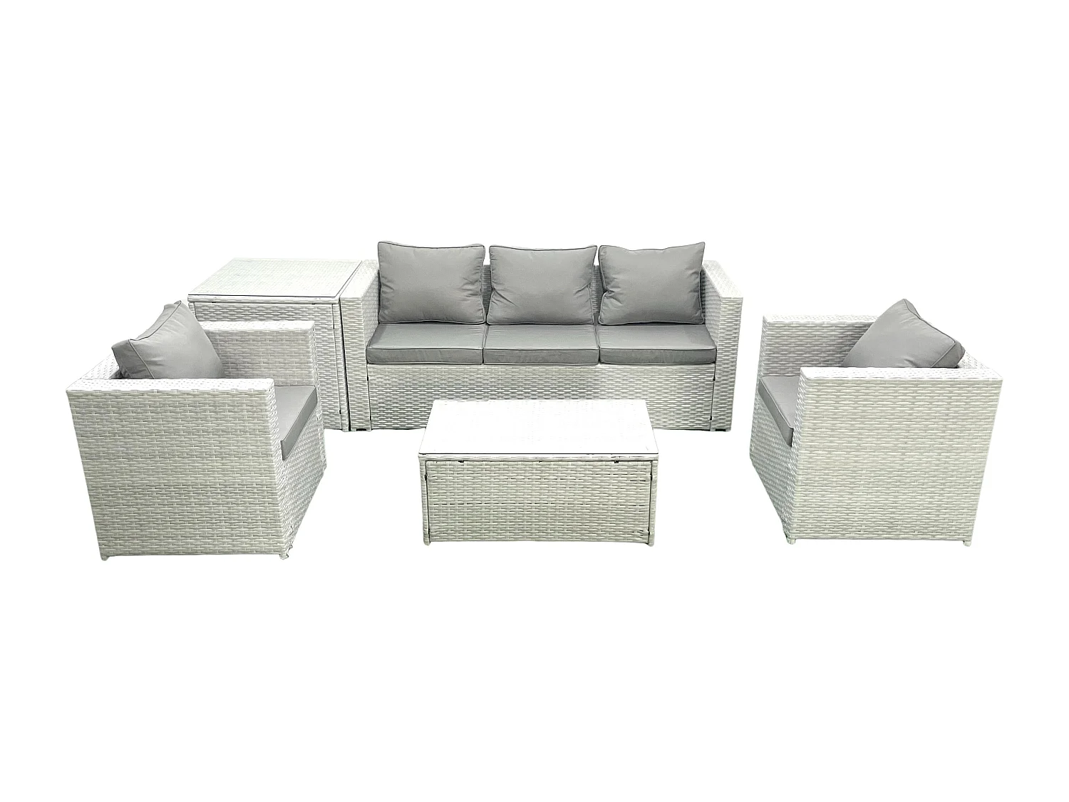 Salon de jardin avec Canapé 3 places 2 Chaise Table basse rectangulaire Table d'appoint Gris clair mixte 5 places