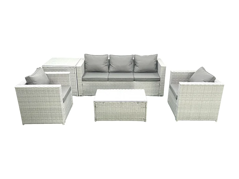 Salon de jardin avec Canapé 3 places 2 Chaise Table basse rectangulaire Table d'appoint Gris clair mixte 5 places