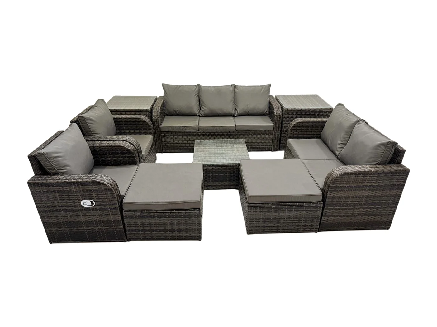 Rattan-Gartenmöbel 9 Stück Patio Set Tisch Sofa Stühle mit 2 hohen Hockern 2 Beistelltischen
