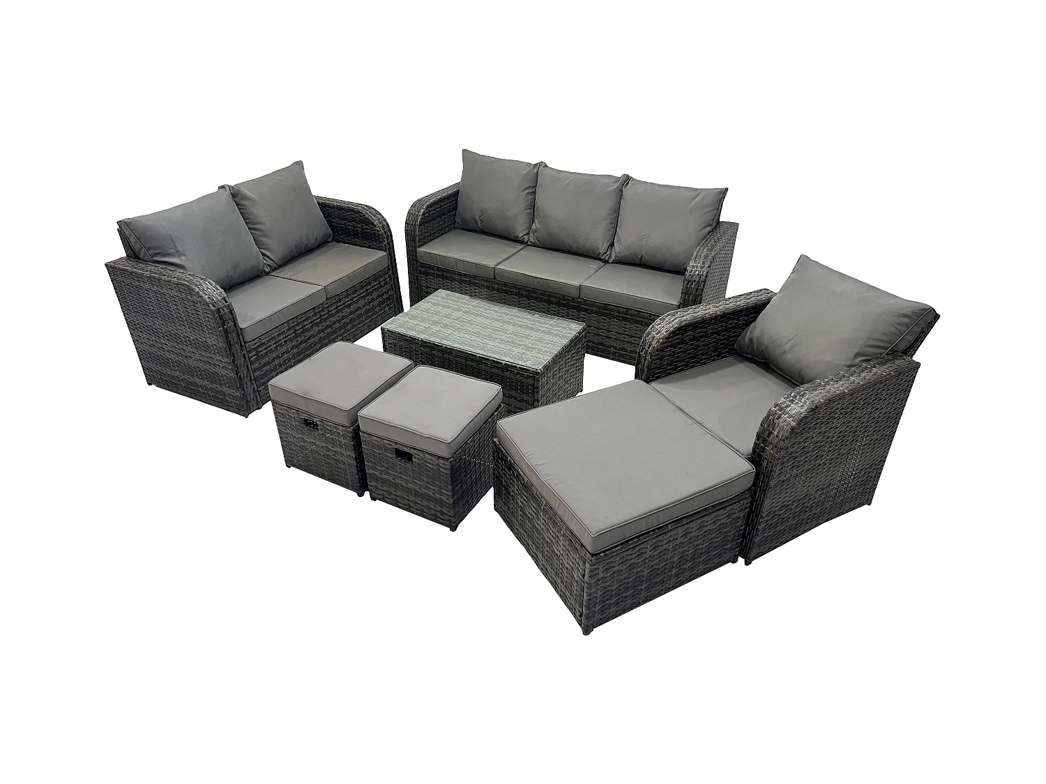 Gartenmöbel-Sets 7 Stücke Polyrattan Möbel Sofa Set mit Rechteckiger Couchtisch Loveseat Sofa 3 Hockern