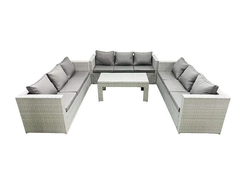 Gartenmöbel im Freien Polyrattan 9-Sitzer Garten Sofa Rechteckiger Couchtisch Set Hellgrau gemischt
